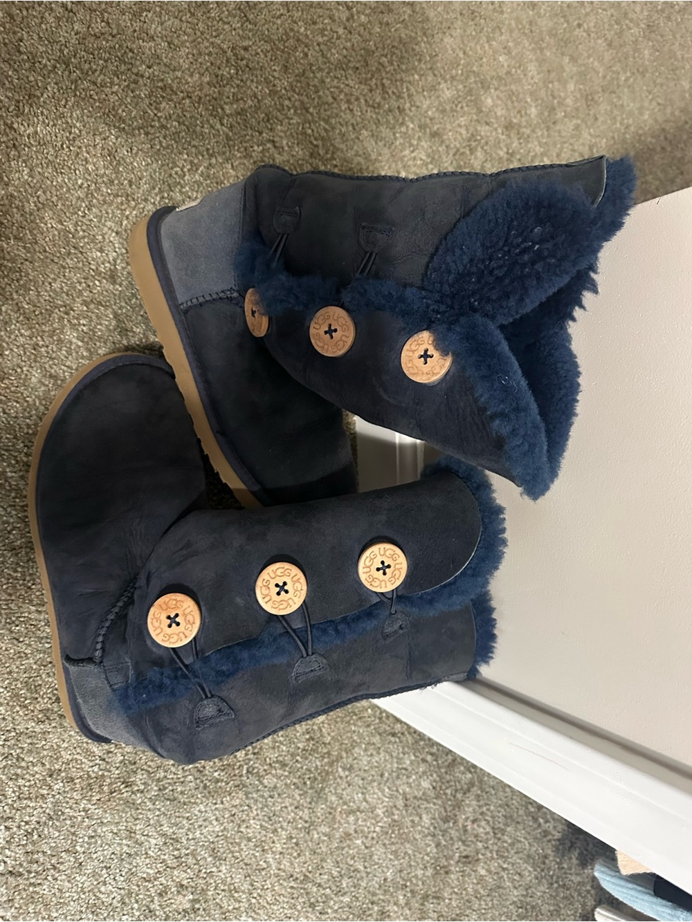UGG Navy Suede Shearling Button Boot